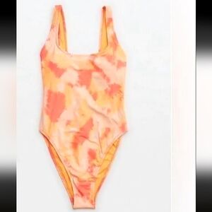 NWT Aerie Babewatch One Piece Swimsuit Tie Dye Size S High Cut Orange Small